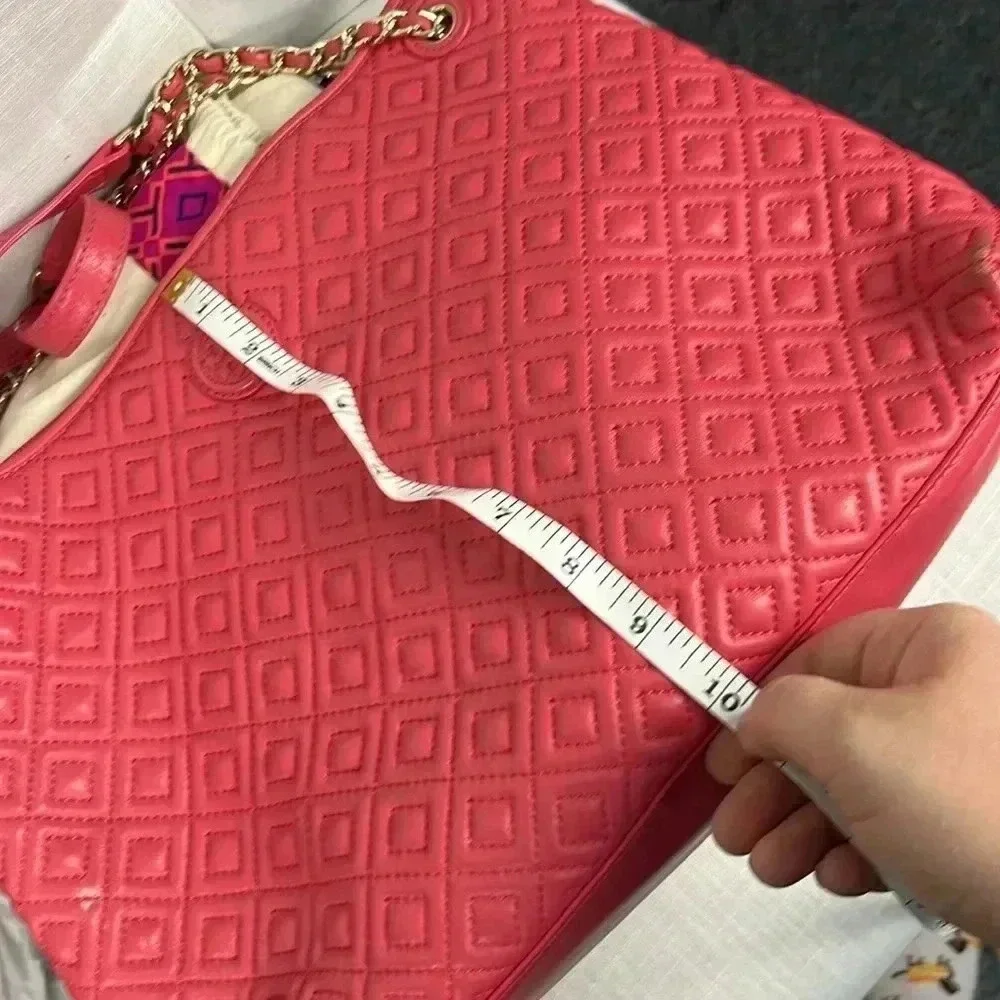 Tory Burch Marion Quilted Chain Slouchy Tote In Peony Bag Purse Chain Coral Pink - Picture 15 of 16